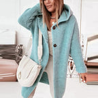 Women's Hooded Midi Winter Coat with Button Fastening