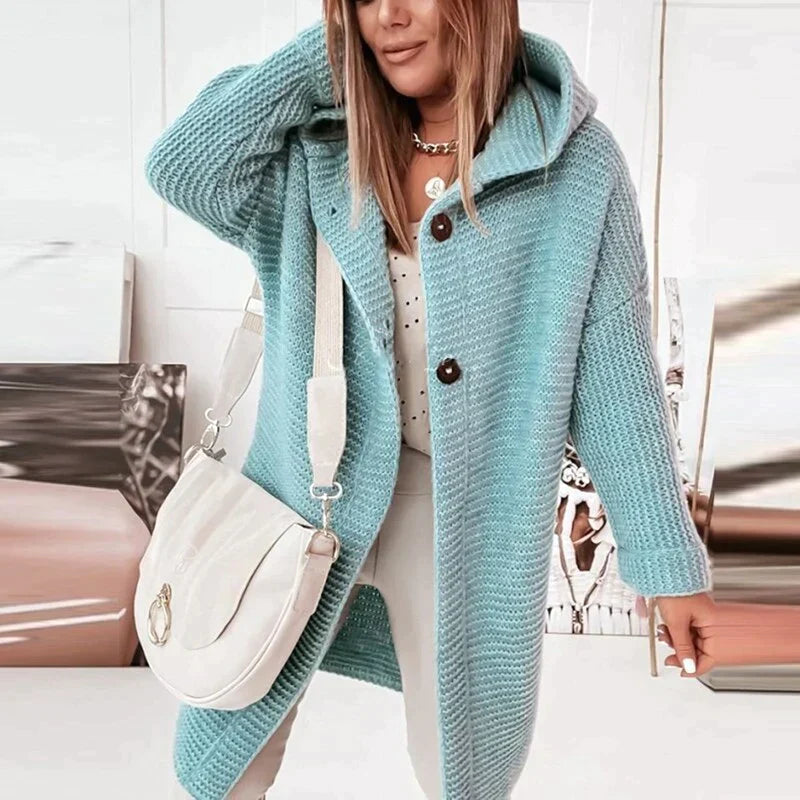 Women's Hooded Midi Winter Coat with Button Fastening