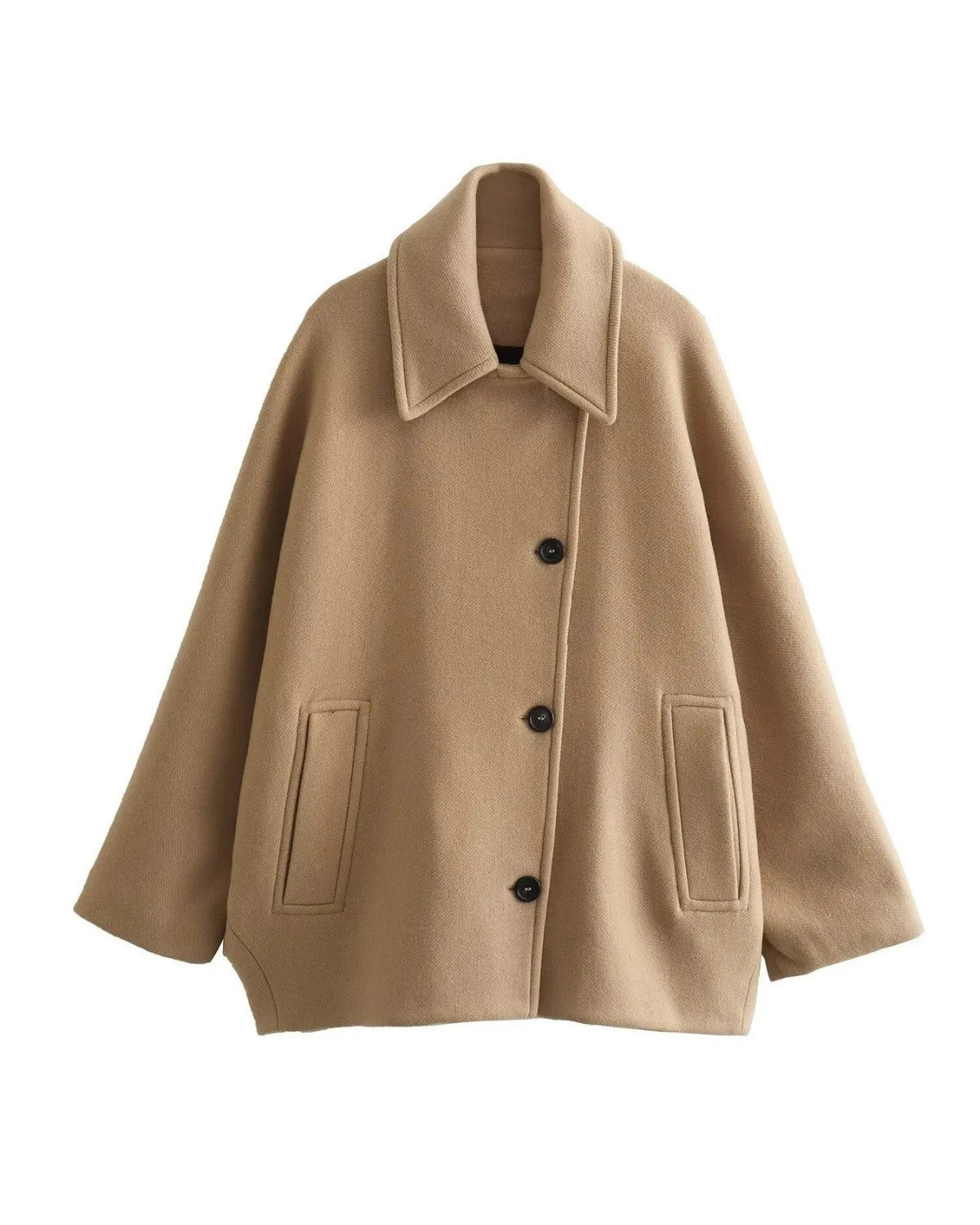Cozy Oversized Wool Autumn Coat with Buttons – Women's