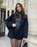 Cozy Oversized Wool Autumn Coat with Buttons – Women's