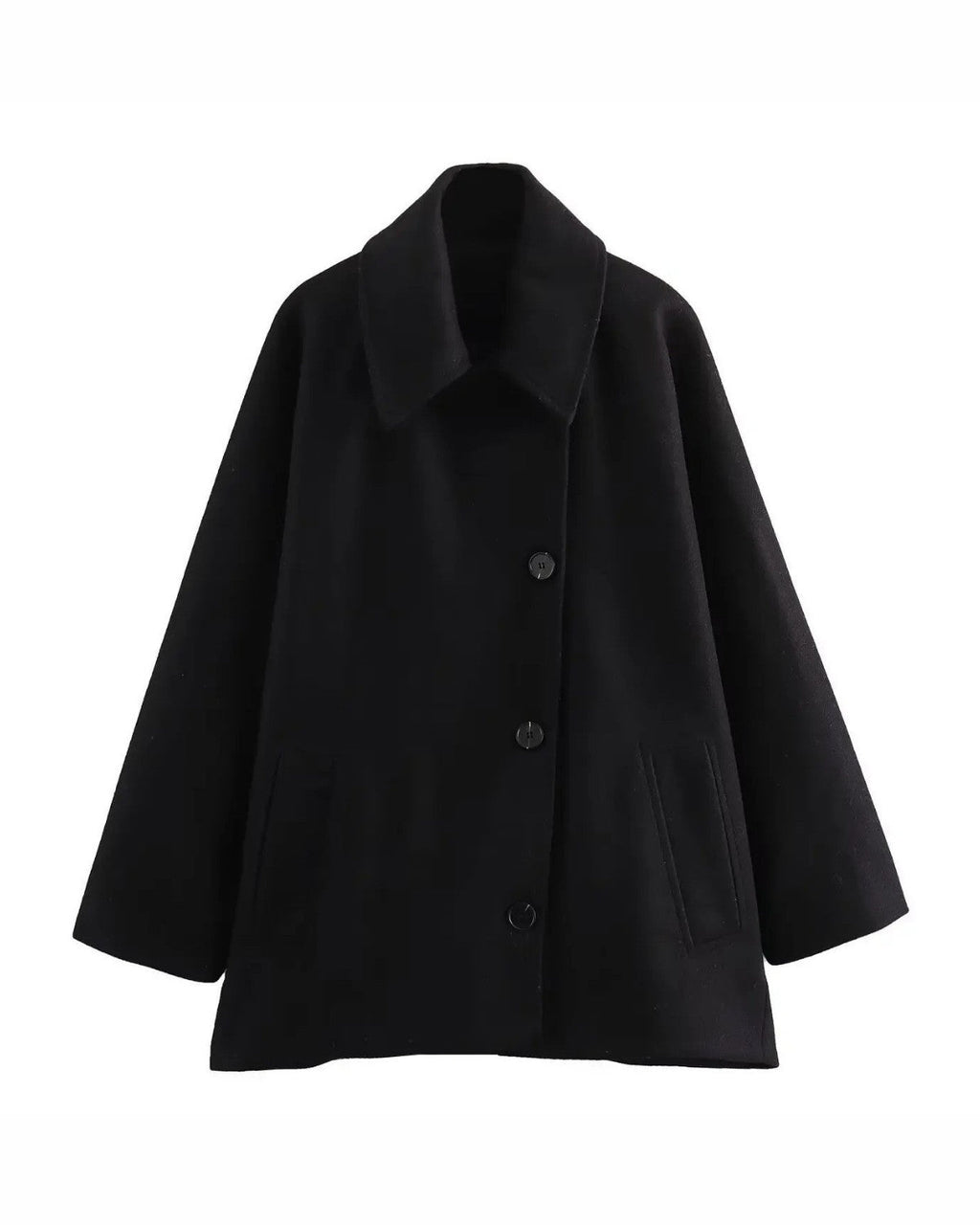 Cozy Oversized Wool Autumn Coat with Buttons – Women's