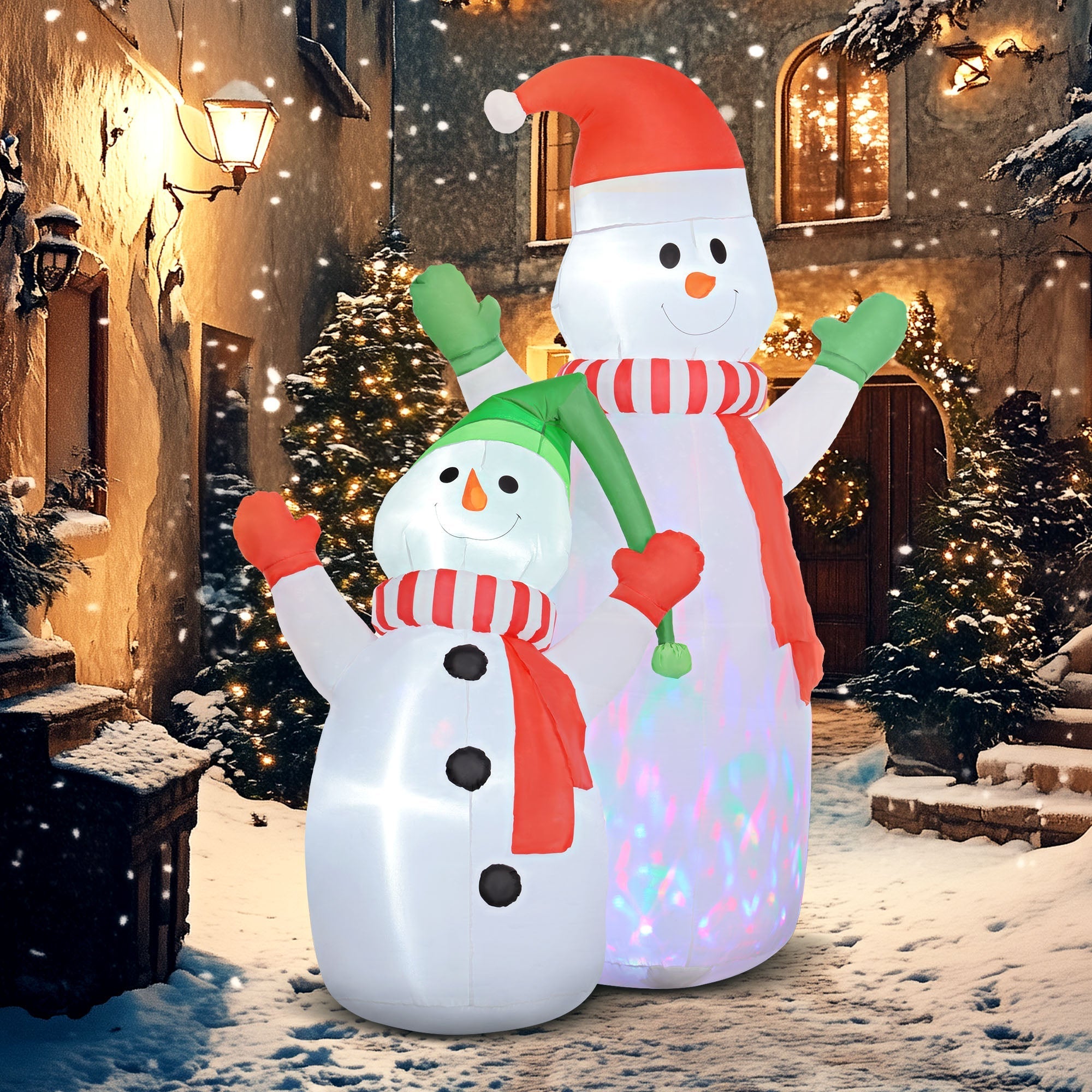 Adorable Large Snowman and Son Outdoor Figurine Duo