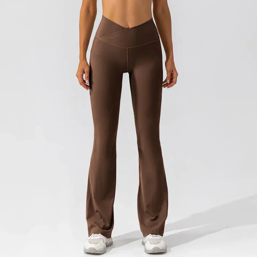 Women's Fitted Flared Sports Trousers with V-Waistband for Ultimate Comfort During Workouts