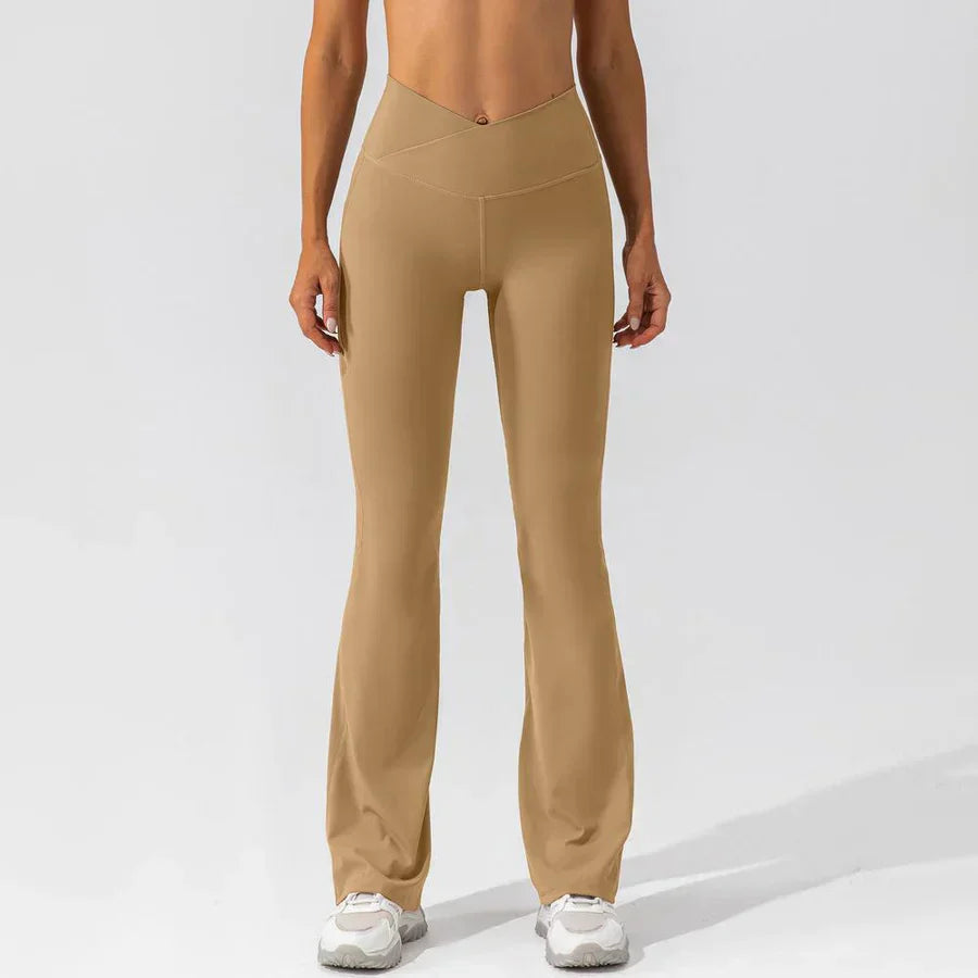 Women's Fitted Flared Sports Trousers with V-Waistband for Ultimate Comfort During Workouts