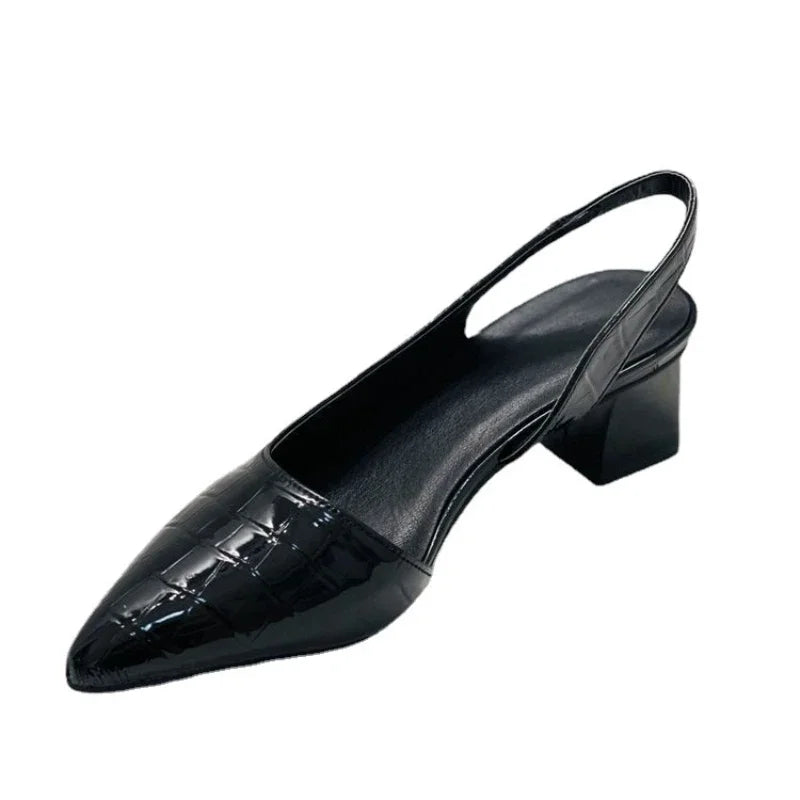 Amberly - Retro Pointed Slingback Heels with Chunky Block Heel