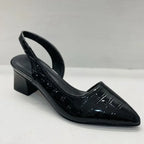 Amberly - Retro Pointed Slingback Heels with Chunky Block Heel
