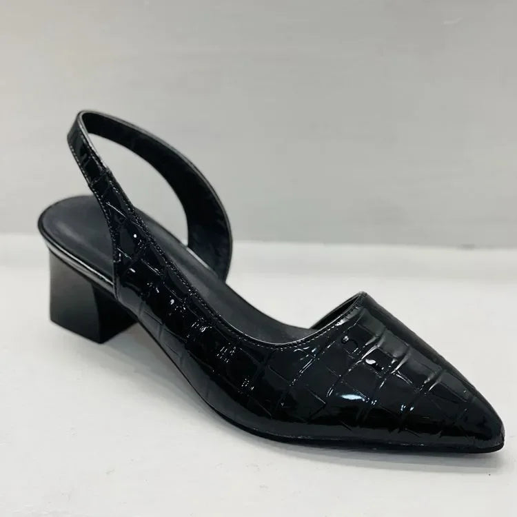 Amberly - Retro Pointed Slingback Heels with Chunky Block Heel