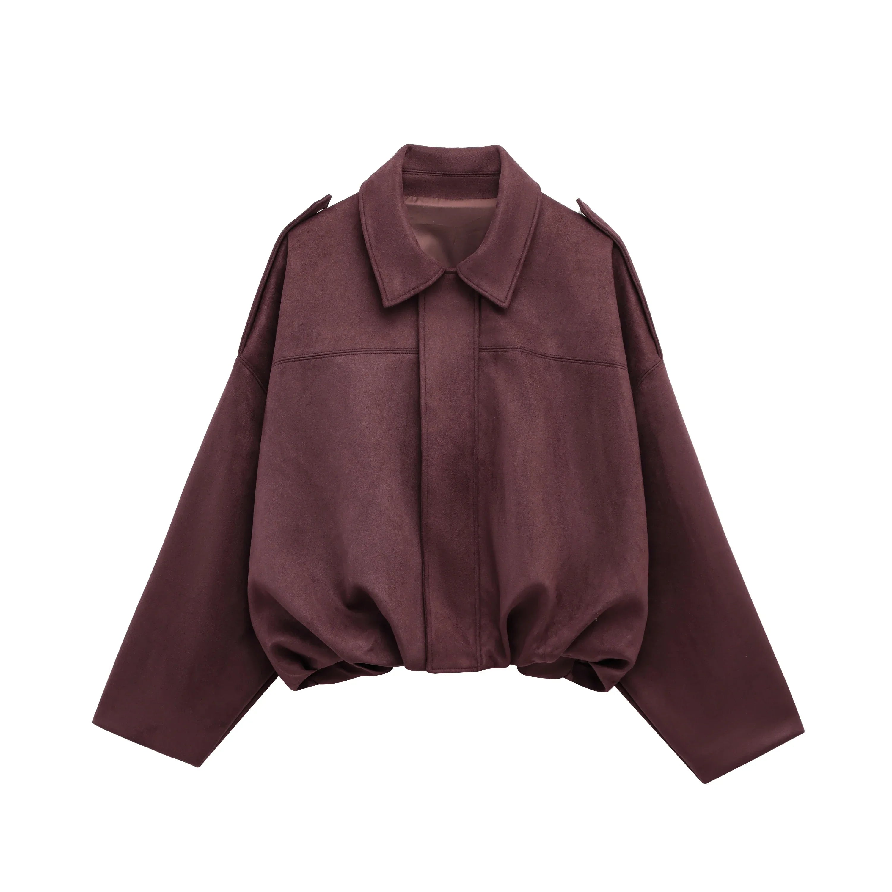 Brown and Green Women's Suede Bomber Jacket – Vintage-Inspired Casual Motorcycle Jacket with Zip Closure