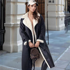 Women's Plush-Lined Long Leather Coat with Wide Lapels – Versatile Winter Outerwear for Formal and Casual Wear