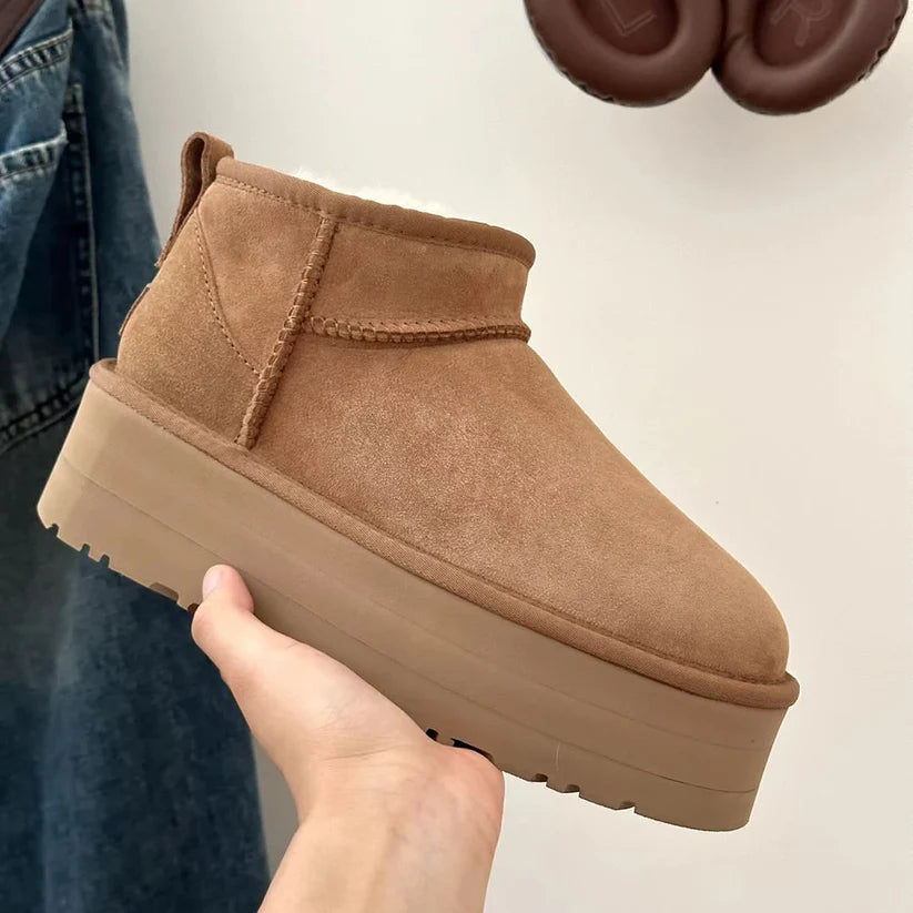 Women's Ultra Mini Ugg Boots – Cozy Fur-Lined Platform Ankle Booties