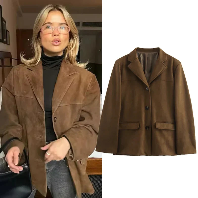 Women's Vintage Brown Suede Leather Jacket – Ideal for Fall and Winter