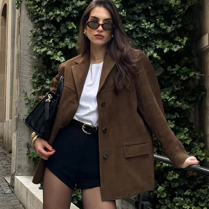 Women's Vintage Brown Suede Leather Jacket – Ideal for Fall and Winter