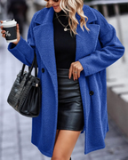 Womens Loose-Fit Knee-Length Double-Breasted Wool Coat for Winter