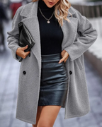 Womens Loose-Fit Knee-Length Double-Breasted Wool Coat for Winter