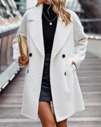 Womens Loose-Fit Knee-Length Double-Breasted Wool Coat for Winter