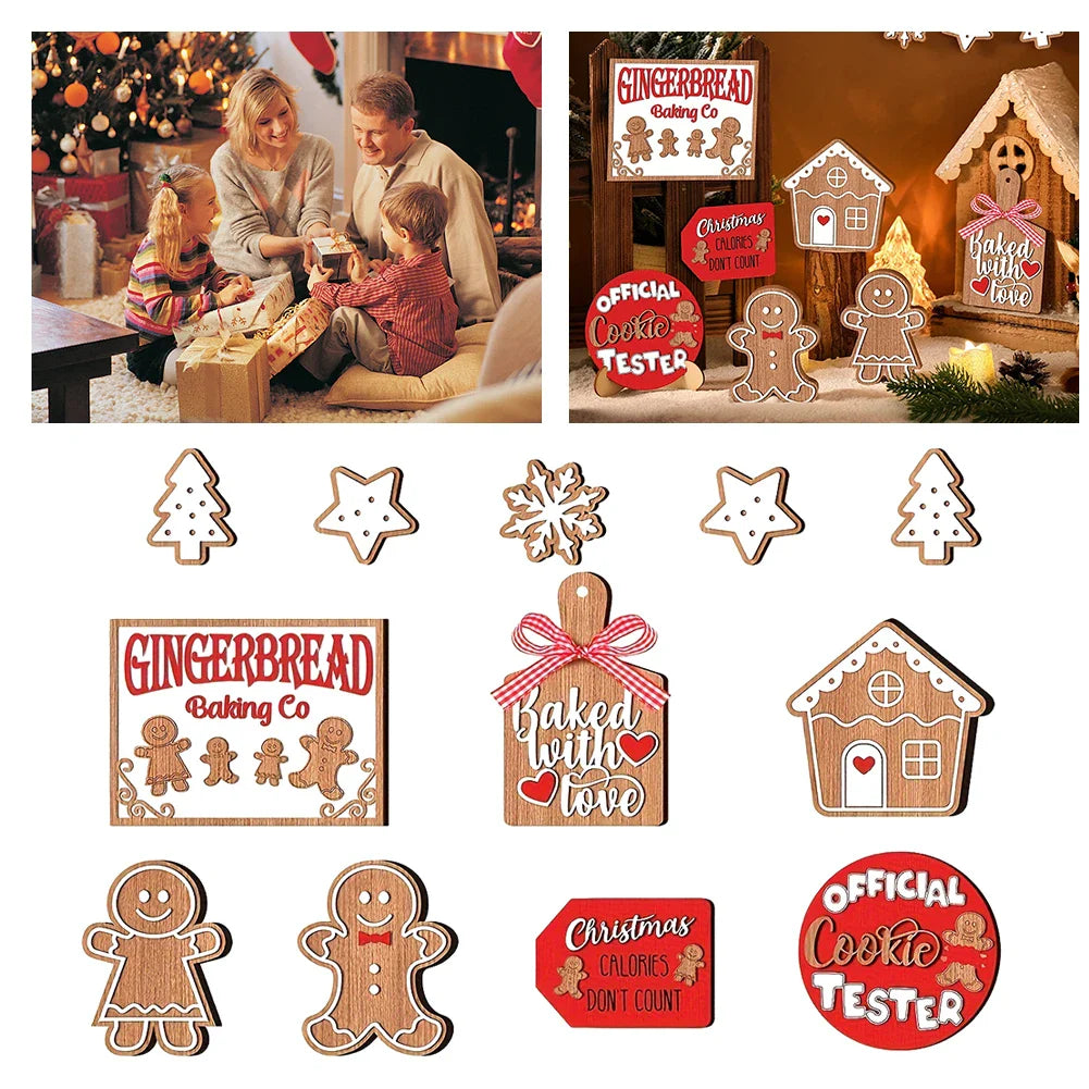 12-Piece Rustic Wooden Christmas Ornament Set – Perfect for Wall and Tray Home Décor
