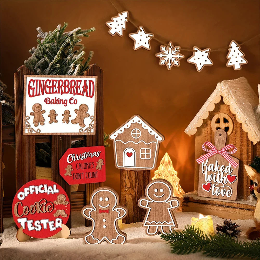 12-Piece Rustic Wooden Christmas Ornament Set – Perfect for Wall and Tray Home Décor