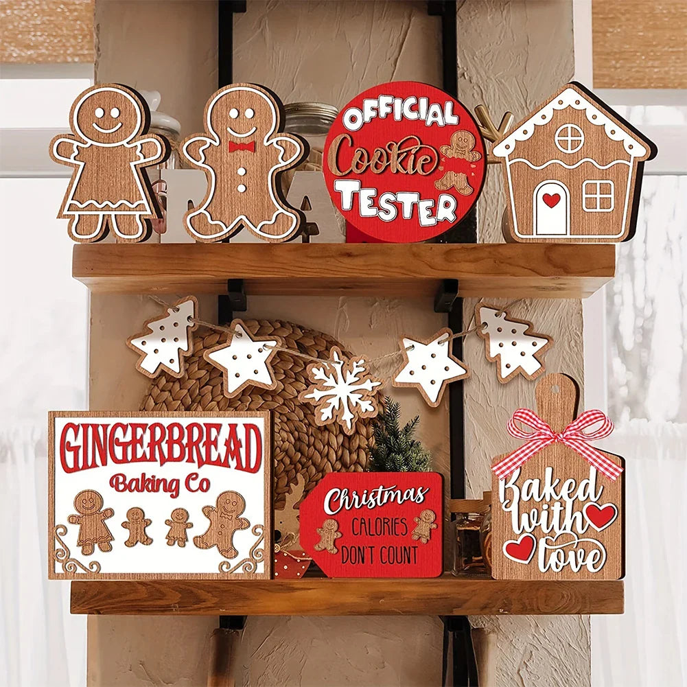 12-Piece Rustic Wooden Christmas Ornament Set – Perfect for Wall and Tray Home Décor