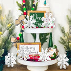 Set of 6 White Wooden Snowflake Christmas Ornaments for Table Decor