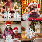 Set of 6 White Wooden Snowflake Christmas Ornaments for Table Decor
