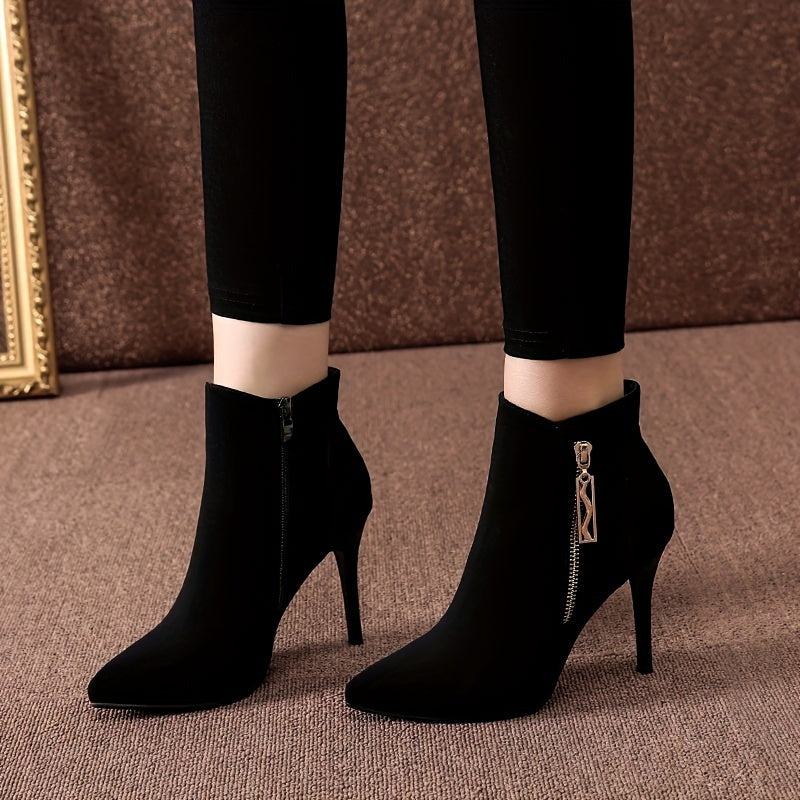 Benthe - High Heel Velvet Black Ankle Boots