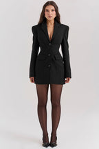 Jara - Black Blazer Featuring Stylish Shoulder Pads