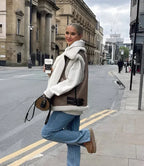 Women's Leather Fleece Vest with Pockets for Fall