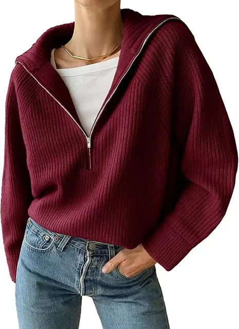 Anna | Women's V-Neck Knitted Jumper with Zip