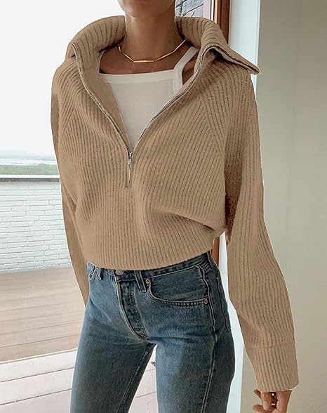 Anna | Women's V-Neck Knitted Jumper with Zip
