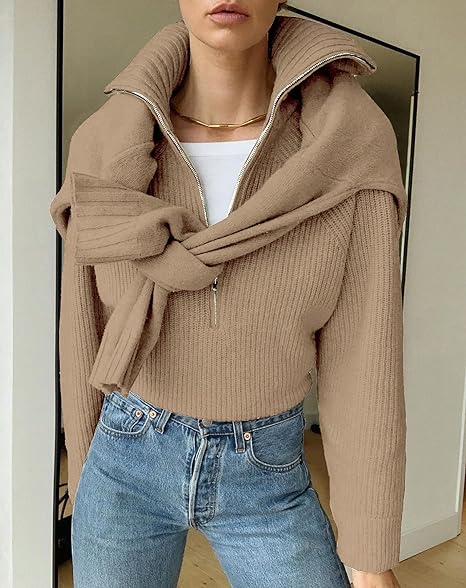 Anna | Women's V-Neck Knitted Jumper with Zip