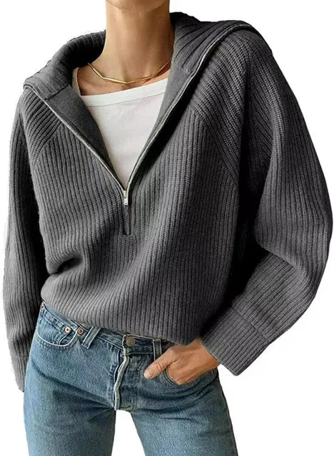 Anna | Women's V-Neck Knitted Jumper with Zip