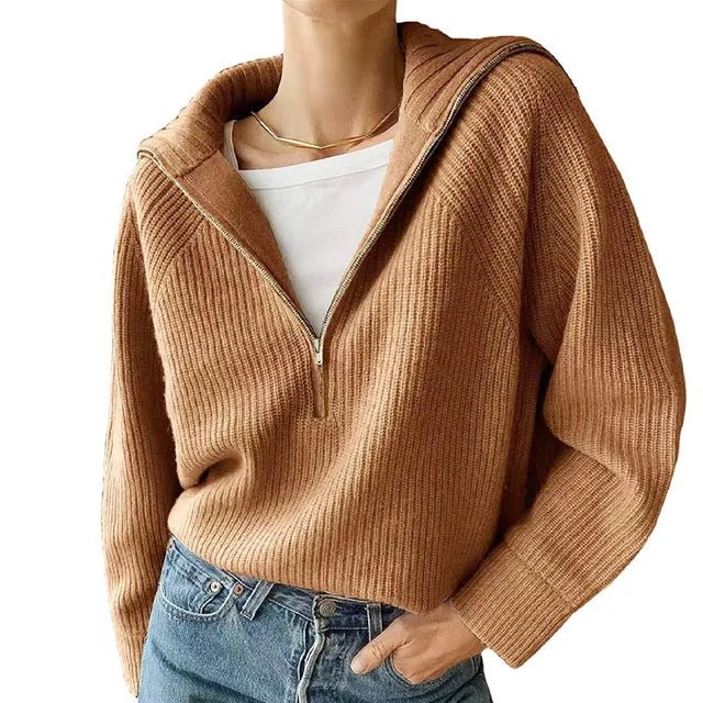 Anna | Women's V-Neck Knitted Jumper with Zip