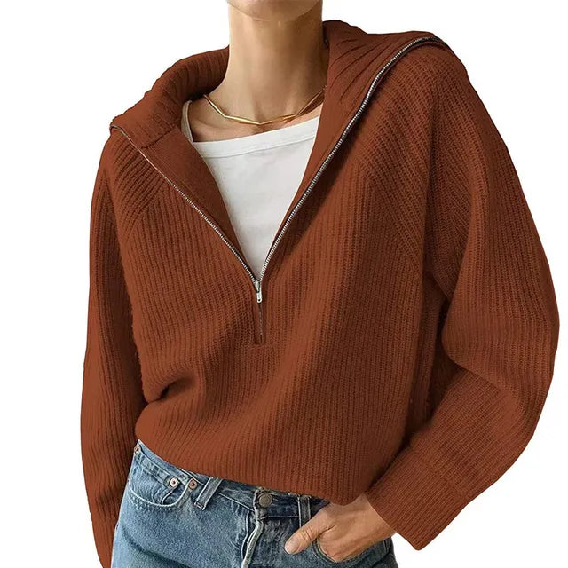 Anna | Women's V-Neck Knitted Jumper with Zip