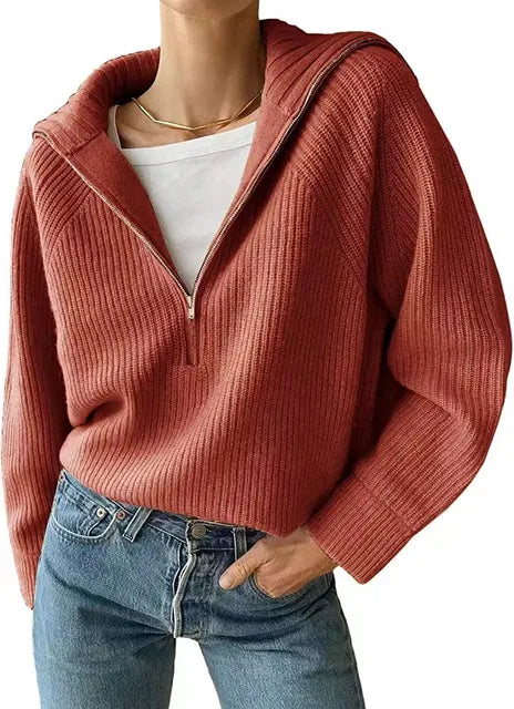 Anna | Women's V-Neck Knitted Jumper with Zip