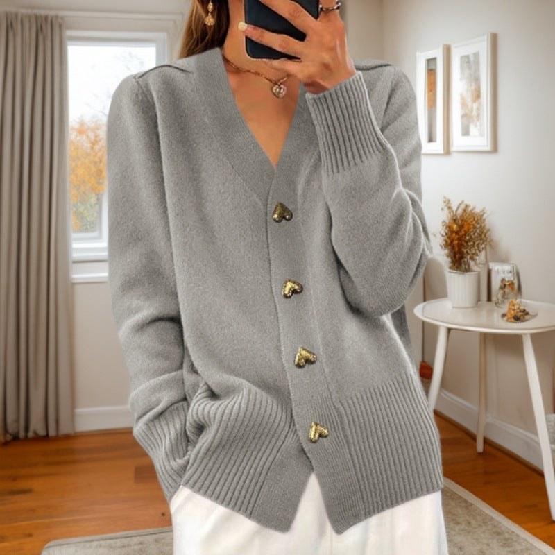 Kira - Heart Button Knitted Cardigan