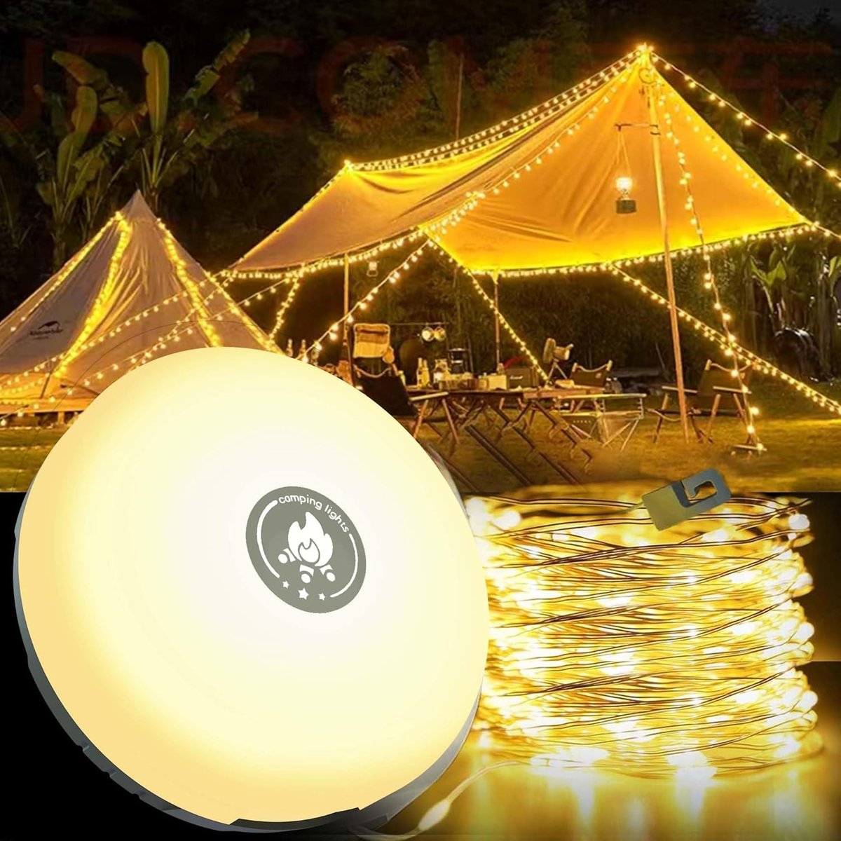 Versatile 4-in-1 Camping Lamp: Lantern, Power Bank, and 10m Fairy Light String