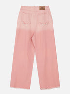 Beatrice | Relaxed Fit Jeans with Fringe and Letter Details
