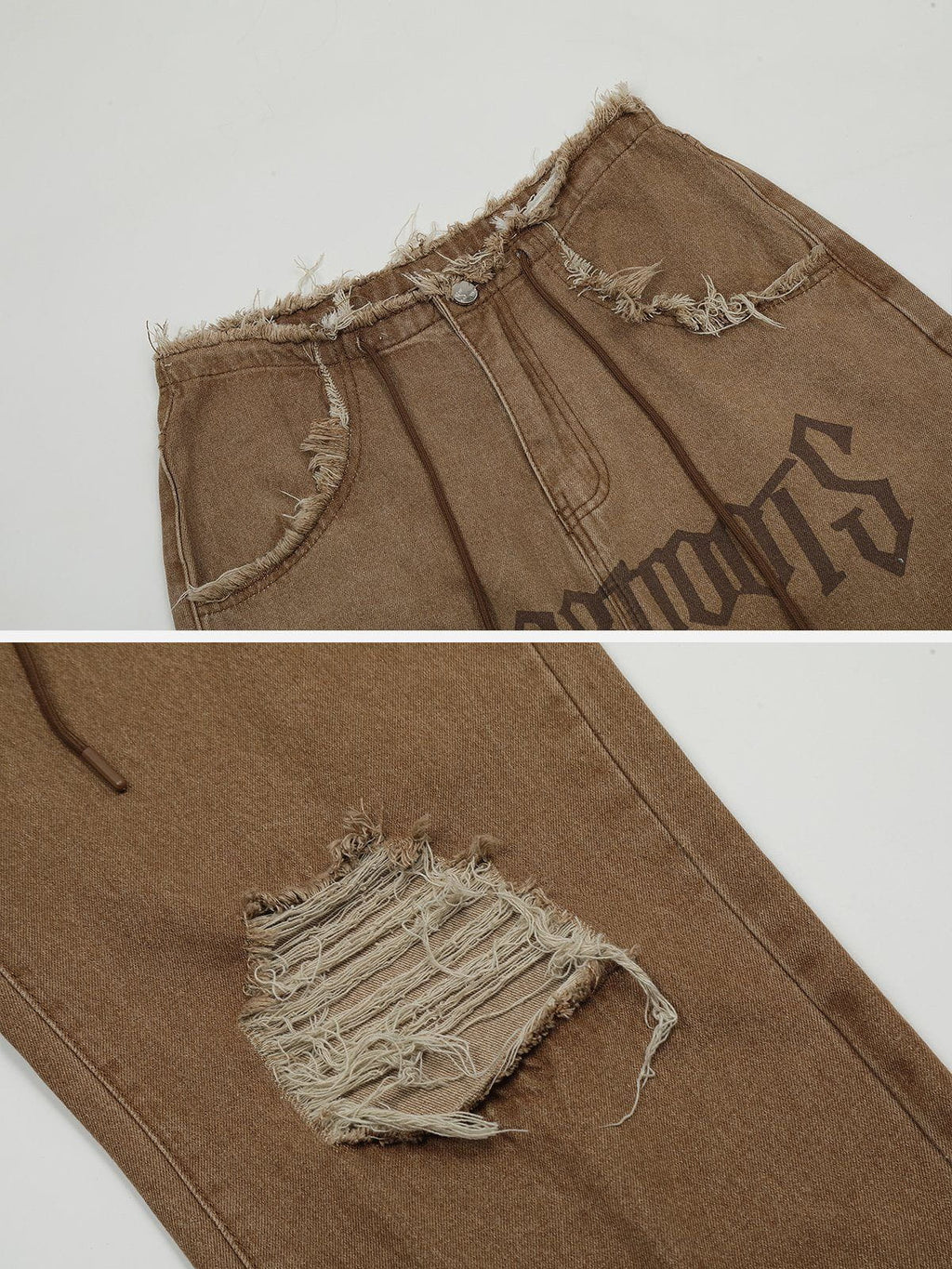 Beatrice | Relaxed Fit Jeans with Fringe and Letter Details