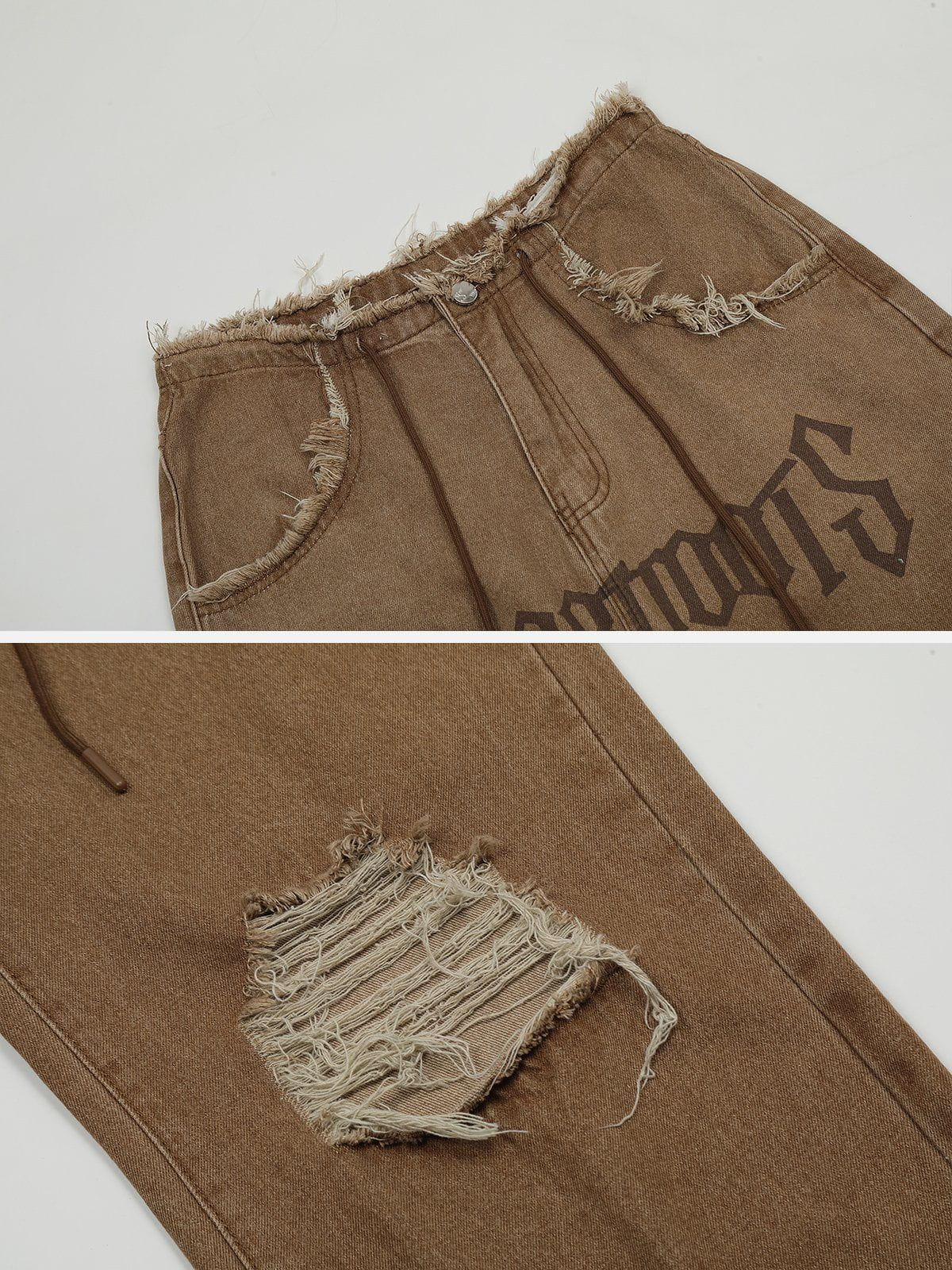 Beatrice | Relaxed Fit Jeans with Fringe and Letter Details