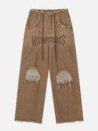 Beatrice | Relaxed Fit Jeans with Fringe and Letter Details