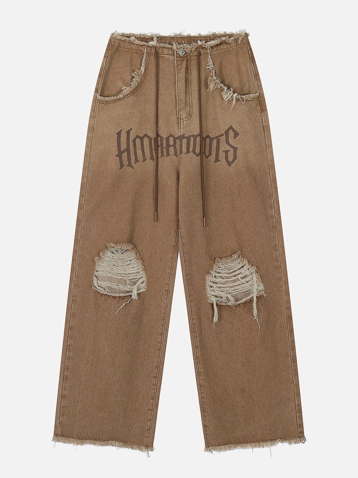 Beatrice | Relaxed Fit Jeans with Fringe and Letter Details