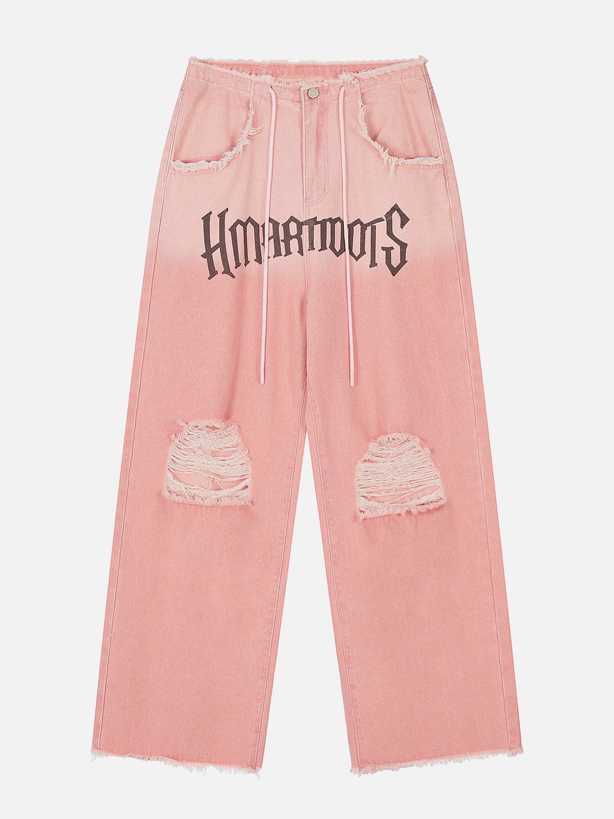 Beatrice | Relaxed Fit Jeans with Fringe and Letter Details