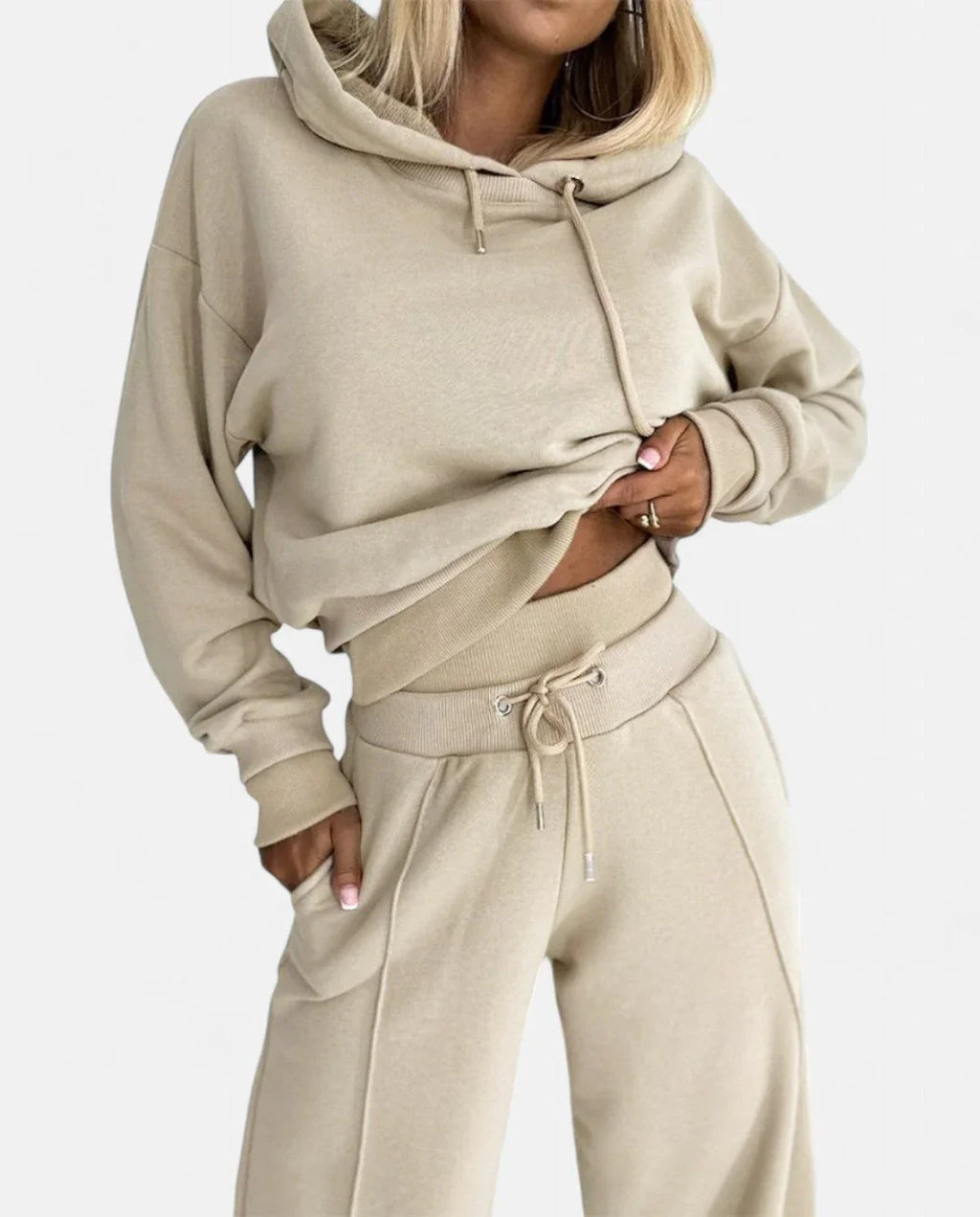 Women's Two-Piece Tracksuit Set - Hoodie and Wide-Leg Pants
