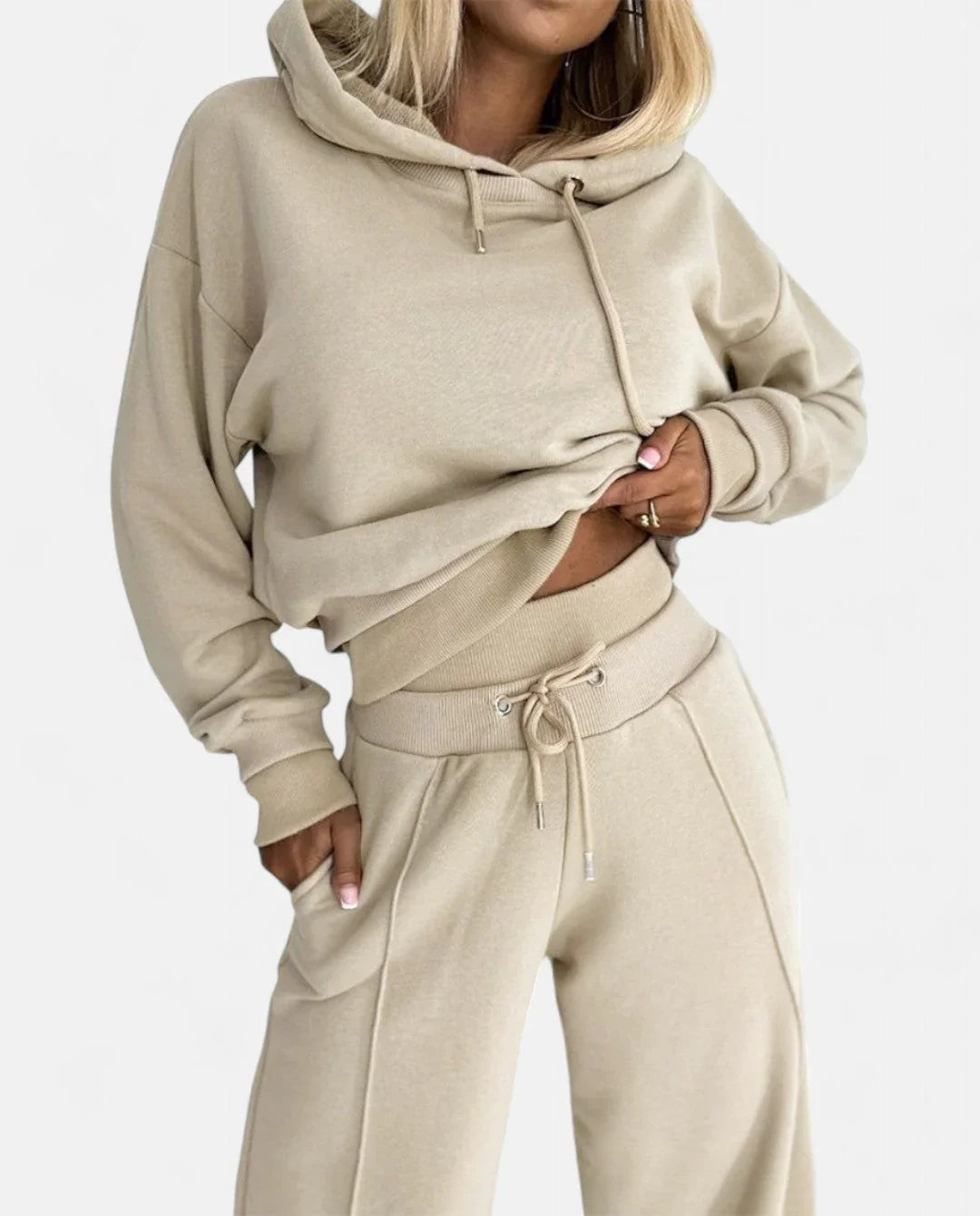 Women's Two-Piece Tracksuit Set - Hoodie and Wide-Leg Pants