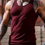 Bram | Solid Color Striped Knit Round Neck Tank Top