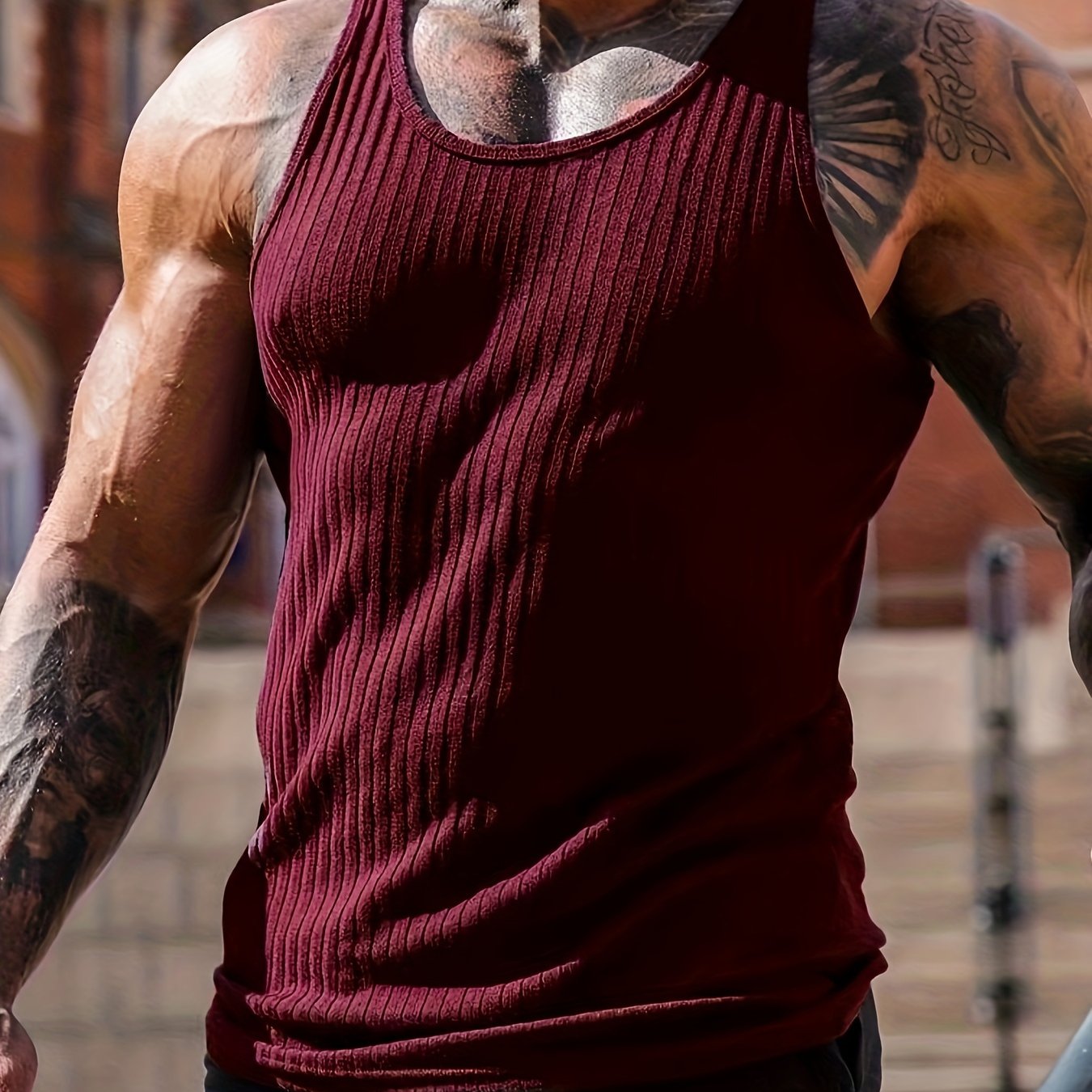 Bram | Solid Color Striped Knit Round Neck Tank Top
