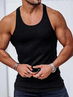 Bram | Solid Color Striped Knit Round Neck Tank Top