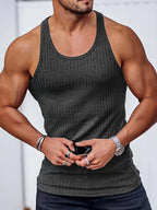 Bram | Solid Color Striped Knit Round Neck Tank Top