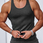 Bram | Solid Color Striped Knit Round Neck Tank Top