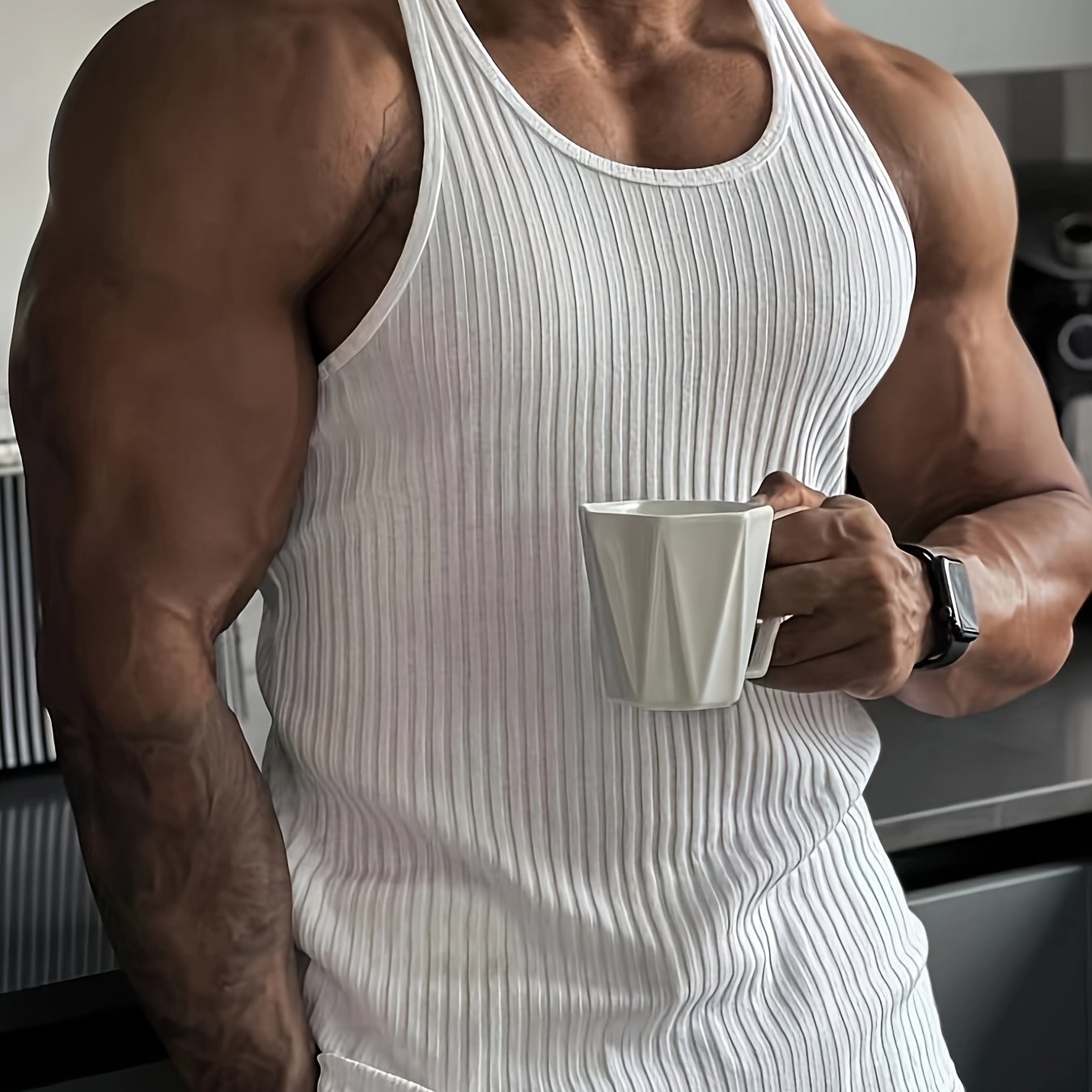 Bram | Solid Color Striped Knit Round Neck Tank Top